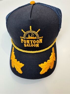 Pontoon Saloon Embroidered Trucker Hat - Navy & Gold